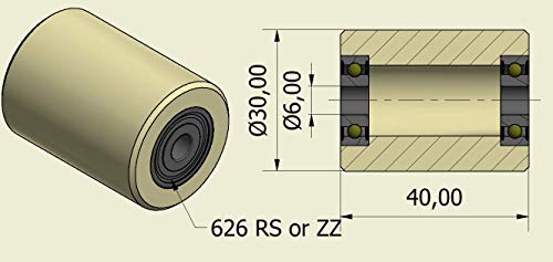 Csomag 4 Nylon Kerekek 30 mm Átmérőjű, 40 mm Szélesség 6 mm Csapágy Pontosan Megmunkált, az EU-ban (30-40-6)