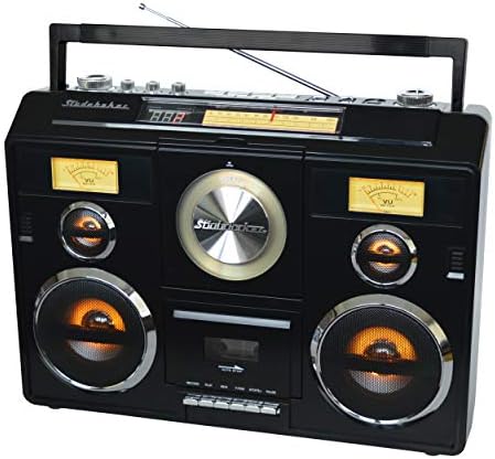Studebaker Hang Állomás Hordozható Sztereó Boombox vezeték nélküli Bluetooth/CD/AM-FM Rádió/Kazettás Magnó (Fekete)
