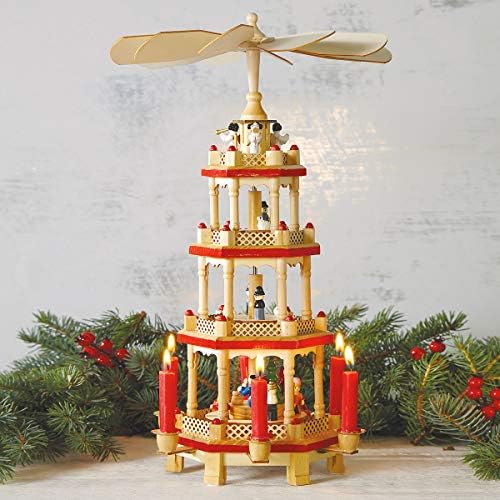 Német Karácsonyi Piramis - 17 Hüvelyk Forog Betlehemes Asztalra Ünnepi Dekoráció, 4-rétegű Körhinta, gyertyatartók