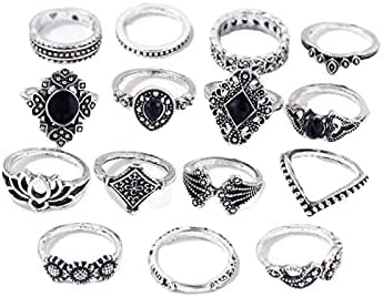 Yheakne Bohém Vintage Gyűrű Készlet Ezüst Holdkő Csülök Gyűrűk Rakható Strasszos Midi Ujj Gyűrű Divat Kezében Cseng a Nők, Lányok