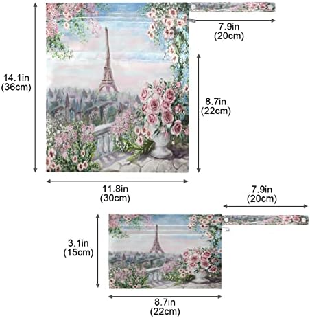Akvarell Virág, Rózsa, Vizes Száraz Táska 2 Csomag Cipzár, francia Párizsi Eiffel-Torony Ruhát, Táskát Szervező Tok Vízálló