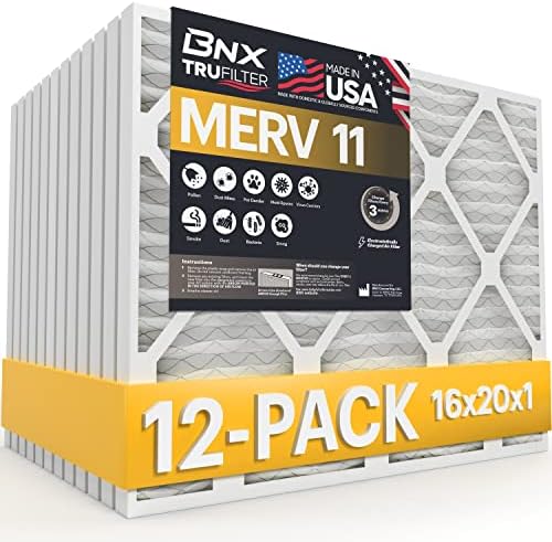 BNX 16x20x1 MERV 11 légszűrő 12 Pack - MADE IN USA - Elektrosztatikus Rakott légkondícionáló HVAC AC Kemence Szűrő - Eltávolítja