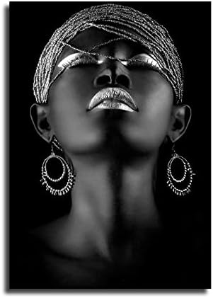 Modern Afrikai Amerikai Művészeti Vászon Wall Art Ezüst Fekete Nő Álló Vászon Poszter Vászon Wall Art Díszítő Festés Nappali