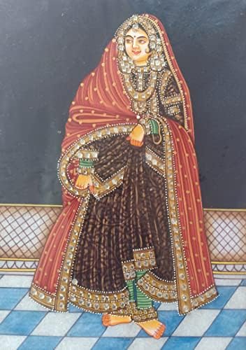Miniatűr Festmény Királyi Rajasthani Hölgy egy Márvány Lemez