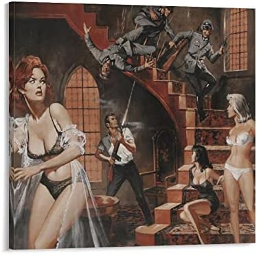 Vintage Retro Plakát Kemény Fickó Poszter AMERIKAI Ügynök, Aki Megszállta Hitler Háza Túsz Nők Szépség Lányok Bikiniben Illusztráció,