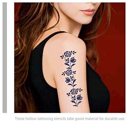 Healeved Virág Dekoráció 12 Lap Virág Ideiglenes Tetoválás Stencil Csillám Tetoválás Készlet Stencil Flora Tetoválás Stencil