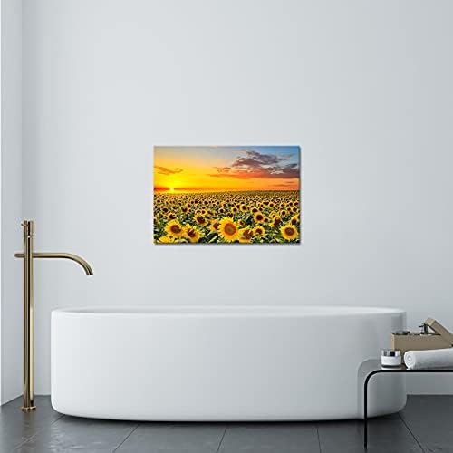 ArtKissMore Napraforgó Wall Art képek - Gyönyörű Sárga Virág Napkelte Panoráma Tájkép Vászon Nyomtatás Művészeti Feszített, illetve bekeretezett
