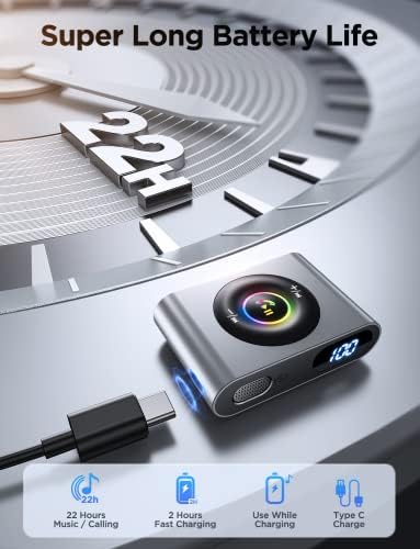 Bluetooth 5.3 AUX Adapter Autó, [zajcsökkentés] [Megerősített Mic & LED Digitális Kijelzés], 3,5 mm-es Kiegészítő Vezeték nélküli Audio-Vevő