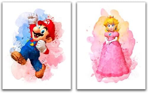 Gwency Design Super Mario Játék Akvarell Plakátok - Készlet 6 ( 8 inch x 10 inch ) - Super Mario Wall Art Játék Room Decor Gyerekeknek