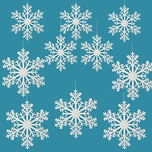 Fehér Hópelyhek - Készlet 10 - Két különböző méretűt Körülbelül 8, 12 D - Csillogott Hópelyhek - Hópehely Ablak Dekoráció - Téli