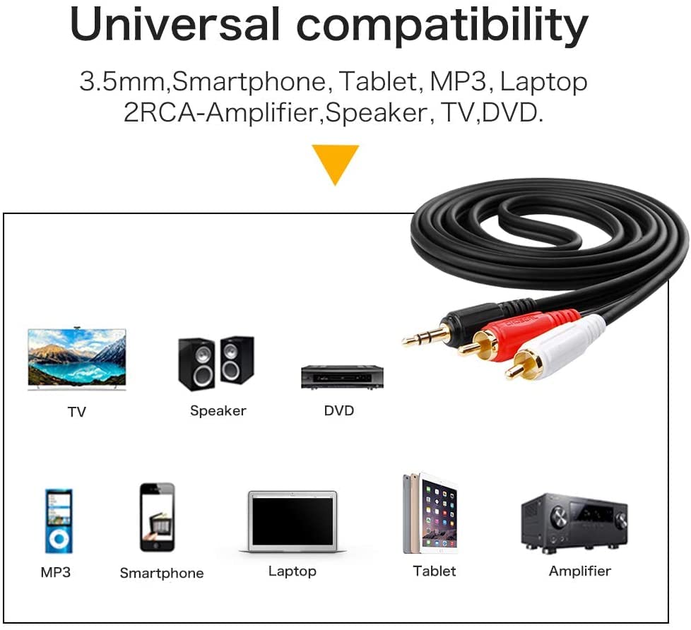 CHOSEAL 2RCA 3,5 mm-es Kábel,3.3 FT RCA Audio Jack Adapter Kábel RCA Y Elosztó Csatlakozó Telefon kihangosító, MP3 Tabletta