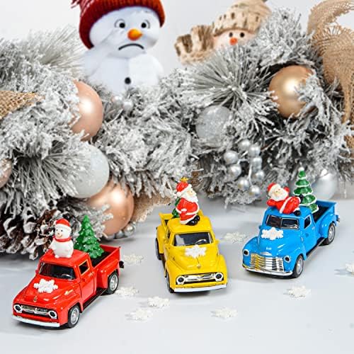 Karácsonyi Parasztház Kamion Dekoráció, 3 Db Fém Teherautó Autó Modellek Mini Gyanta karácsonyfa, Santa Claus, Hópehely, Hóember, Ajándék,
