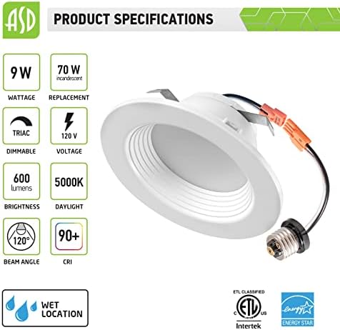 ASD 4 hüvelykes LED Süllyesztett Világítás, LED Világítás, 9W -70W Csere, 600 Lm Nedves Névleges Szabályozható Mennyezeti LED-es
