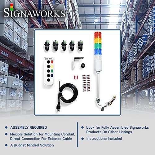 Signaworks LED 5 Fény Folyamatos Andon Torony Fény Kit - Csak Alkatrészekre, Összeszerelés Szükséges - 2 Pozíció Kapcsolók a Kapcsolók