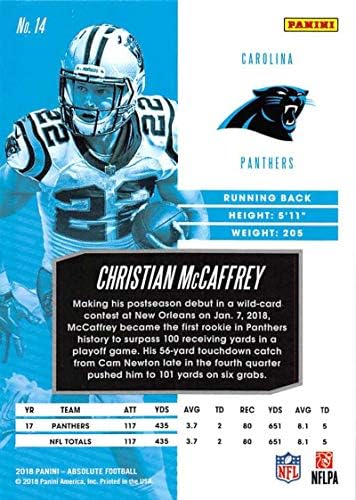2018 Abszolút Futball 14 Keresztény McCaffrey Carolina Panthers Hivatalos NFL Kereskedelmi Kártya által Panini