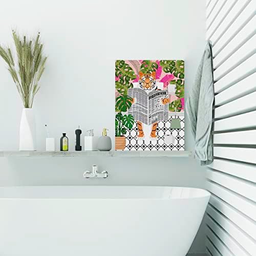 EVXID Fürdőszoba Tigris Wc Olvas Újságot, Vászon Posztert, Festményt Wall Art, Tigris, Nyomtatási Kép, Grafika, Keretezett Kész Lógni