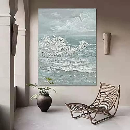 JFNISS Festmények - Ban Kézzel Festett - a Modern, minimalista absztrakt kék óceán hullámai olaj festmény művészet freskó Vászon Modern