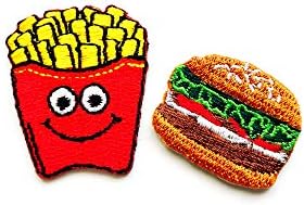 TH Készlet 2 Kicsi. Mini sült Krumpli Hamburger gyorsétterem Aranyos Cartoon2 Varrni Vas a Hímzett Applied Jelvény Jel Javítás Ruha Jelmez