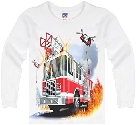 Ingek, Hogy Menj A Kis Fiú Hosszú Ujjú Fire Truck & Helikopter, T-Shirt