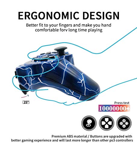 Kujian Vezérlő PS3 2 Pack Vezeték nélküli Kontroller Playstation 3 6-tengely Thunderbolt Stílus Kettős Vibráció Játékvezérlő a Töltő Kábel(Piros,