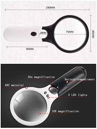 Nagyító Szemüveg Látás aids LED Kézi Nagyító Lámpa Nagy teljesítményű Nagyító Fény Torzítás-Mentes Megvilágított Olvasás,