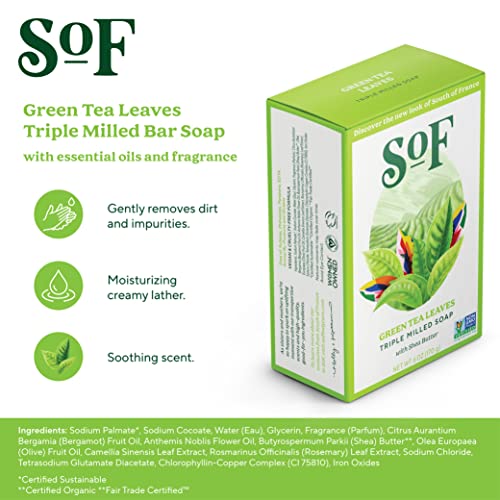 Zöld Tea Levelek, Bár Szappan által SoF testápolás (Korábban Dél-Franciaországban, testápolás) | Tripla-Hántolt Szappan a Shea Vaj + Illóolajok
