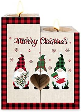Karácsonyi gyertyatartó Ajándékok Nőknek, Kétoldalas Nyomtatás, Gyertya, Dekoráció, Karácsonyi Gnome Buffalo Kockás Boldog Karácsonyt Fából