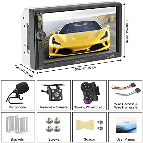 Dupla Din autórádió,7 Hüvelykes Autós Hifi,érintőképernyő, Autó Hifi-Biztonsági Kamera,Autó Rádió Támogatja a Bluetooth Kéz nélküli telefonálás/Mirror