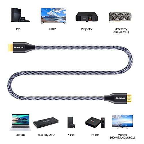 SOEYBAE 8K HDMI Kábel HDMI 2.1 48Gbps Nagy Sebességű HDMI-Kábel Kompatibilis TV-vel, PS4 PS5,Monitor,PC, valamint Több (1M)