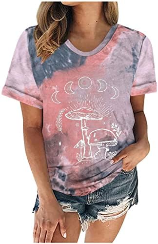 Hold Nap Gomba Grafikus Laza Fit Felső Női Rövid Ujjú Legénység Nyak Nyakkendő Festék Maximum Tshirts Tini Lány 0A