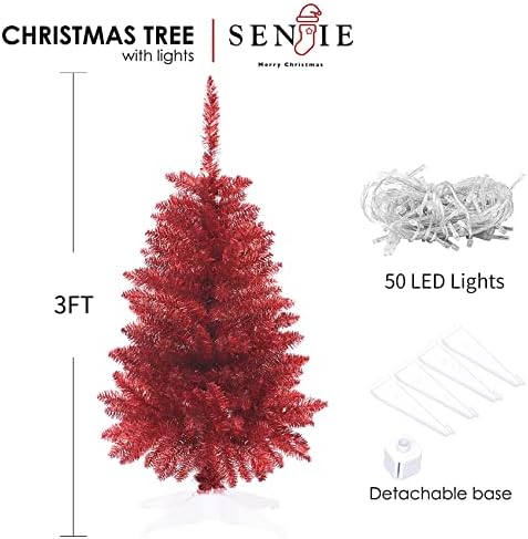 Mini karácsonyfa 3FT Mesterséges Asztali karácsonyfa az Ünnep Dekoráció 160 Ág Tippek, Piros