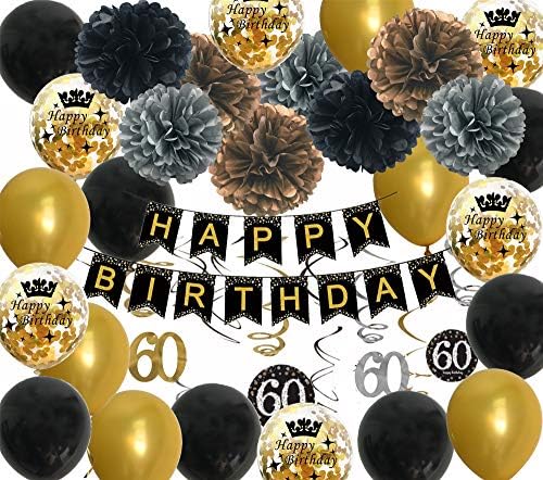 60 Szülinapi Dekoráció, Férfiaknak - Fekete Arany Happy Birthday Party Kellékek 60 Éves B-Nap Évfordulója D¡§?rb kit Banner