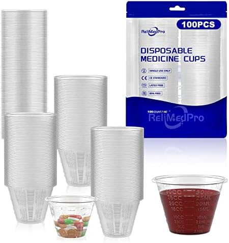 ReliMedPro eldobható végzett plasztikai gyógyszer csésze, ömlesztett kiszerelés 100, 1 OZ (30ml), a kis mérési csésze folyékony