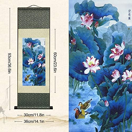 AtfArt Ázsiai Fali Dekor Gyönyörű Selyem Lapozzunk Festmény Virágok - Lotus Diagram Keleti Dekoráció Kínai Művészet Fal Lapozzunk