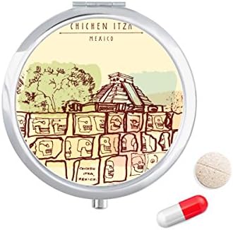 Chichen Itza Mexikóban, Az Ősi Civilizáció Rajz Tabletta Esetben Zsebében Gyógyszer Tároló Doboz, Tartály Adagoló
