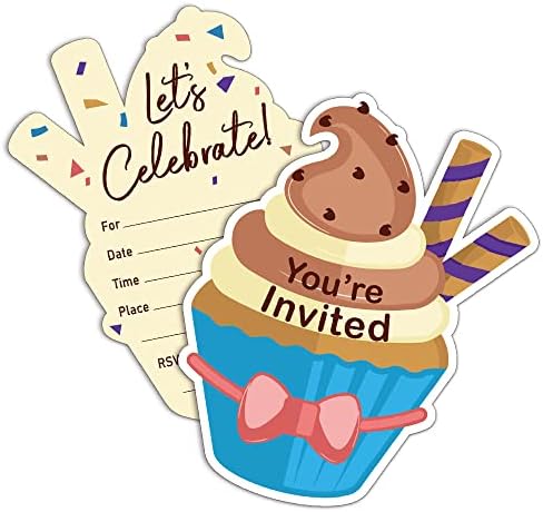 REWIDPARTY Cupcake Szülinapi Meghívó Kártya, Borítékok（Készlet 15） Muffin Alakú, Töltse ki a Pályázati Torta Felkéri Szülinapi