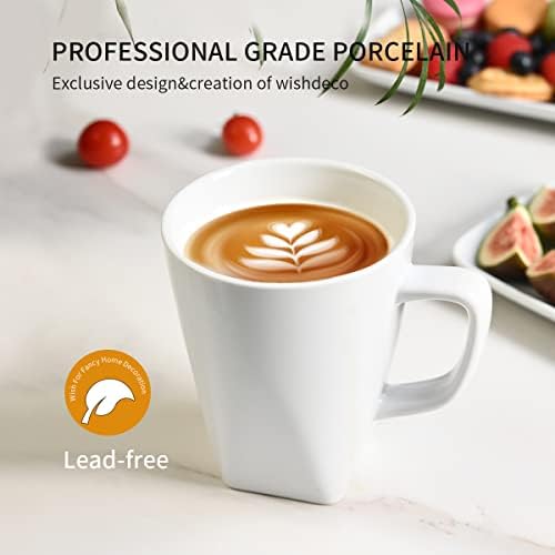 WishDeco Porcelán kávéscsésze Szett, 14OZ/400ML Kerámia Fehér Csésze Kávé, Tea, Tejeskávé, Kapucsínó, Gabona, Mosogatógép & Mikrohullámú