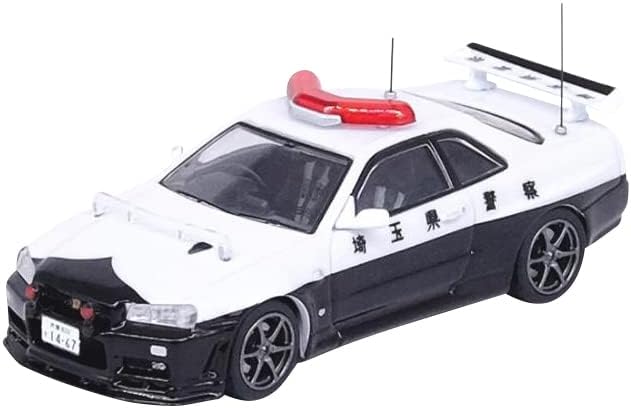 Skyline GT-R (R34) RHD (jobbkormányos) Fekete-Fehér Saitama-Kenkei Japán Rendőrség 1/64 Fröccsöntött Modell Autó Inno Modellek IN64-R34-parlamenti