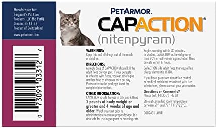 PetArmor CAPACTION (nitenpyram) Szóbeli Bolha Kezelés Macskák, Gyorsan Ható Tabletta Start gyilkos Bolhák, 30 Perc, a Macskák