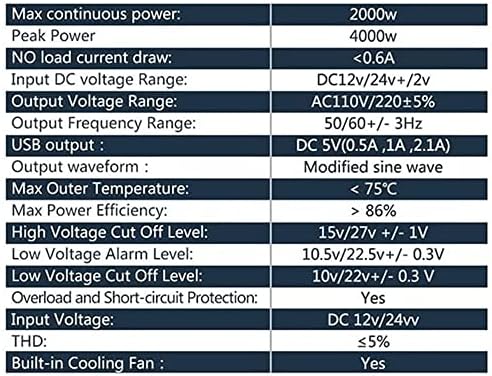 Power Inverter Inverter Adapter 2000W Teljesítmény-Inverter egyenáramú DC12v/24v-os+/2v, hogy 110V/220V AC Konverter, Autós Adapter Aljzat