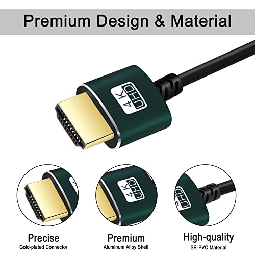 Thsucords Vékony HDMI-HDMI Kábel 1FT 2 Csomag, Ultra Slim & Rugalmas HDMI Kábel Támogatja a Nagy Sebességű 4K@60Hz 18gbps 2160p 1080p