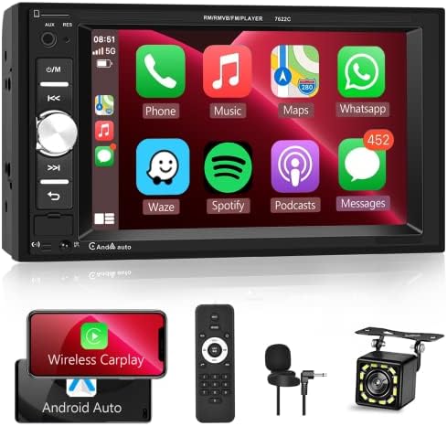 Dupla Din autórádió Apple Carplay & Android Auto, METEESER 6.2 Col, Bluetooth autórádió a Biztonsági Kamerát, Érintse meg a Képernyőn,