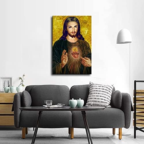 Jézus Krisztus Poszter Jézus Szent Szíve Fali Dekor, Fali Art Print Vászon Fal Haza Nappali Dekor Freskó Modern Hálószoba (8x12inch-Nem