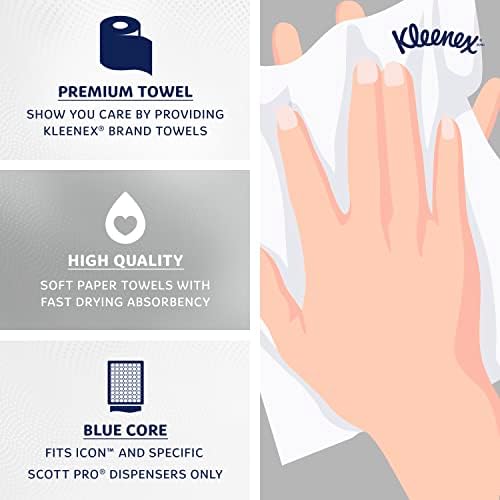 A Kleenex® Nehéz Tekercs papírtörlő (25637), Prémium Nedvszívó Zsebbel™, a Kék Core Adagolók, Fehér, (700'/Tekercs, 6 Tekercs/az
