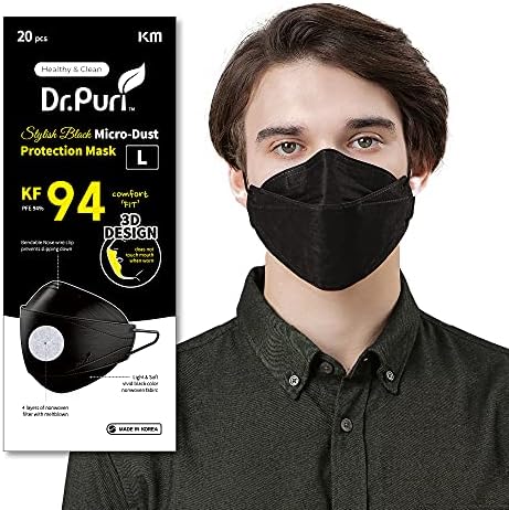 Dr. Puri [20 Csomag] Új Mikro-Por Védelem Arcát Prémium Maszk (KF94) Fekete Közepes