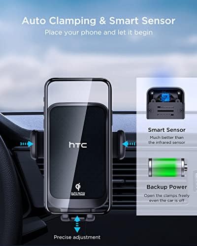 HTC Vezeték nélküli Autós Töltő & Autós Telefon tartó 2 az 1-ben, 15W Automatikus Rögzítő Bölcső Qi Gyors Töltés Autó Szellőző Telefon
