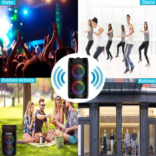 10W Bluetooth Hangszóró, Hordozható Vezeték nélküli Hangszóró Dupla Mélysugárzó Nehéz Basszus, Bluetooth 5.0, Színes Fények, 4000 mAh, FM Rádió,
