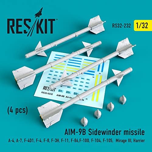 Reskit RS32-0232 - 1/32 CÉL-9B Sidewinder Rakéta (4 db) a Repülőgép Modell