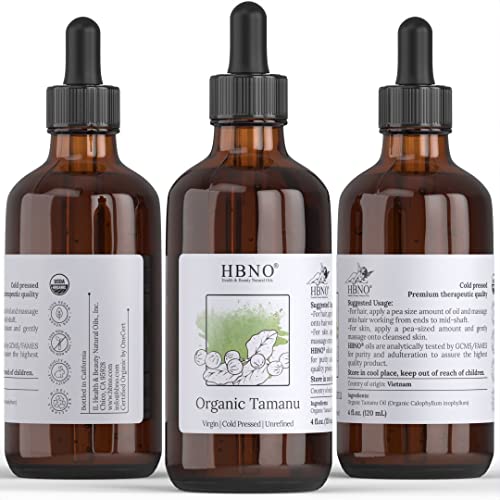 HBNO Szerves Tamanu Olaj 4 oz (120ml) - Pure & Natural Tamanu Olaj USDA Bio Hidegen Sajtolt, Finomítatlan - Prémium