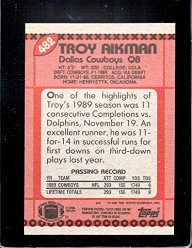 1990 Topps 482 Troy Aikman SR NM-MT RC Újonc Dallas Cowboys Foci